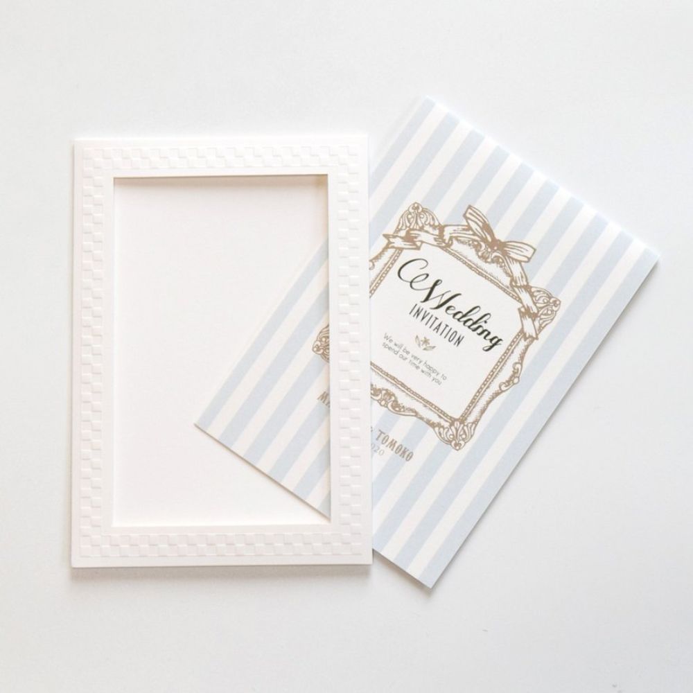 【結婚式 招待状セット】アンティークスウィート ブルー ホルダー付 (印刷込み)【結婚式 ペーパー 招待状】