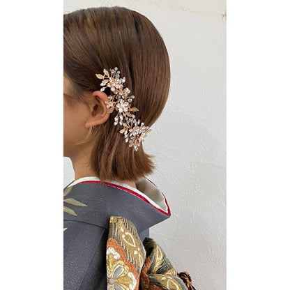 【ヘッドドレス】小枝カチューシャ　ブライダルヘッドドレス　ゴールド　H8 【結婚式　ヘアアクセサリー】