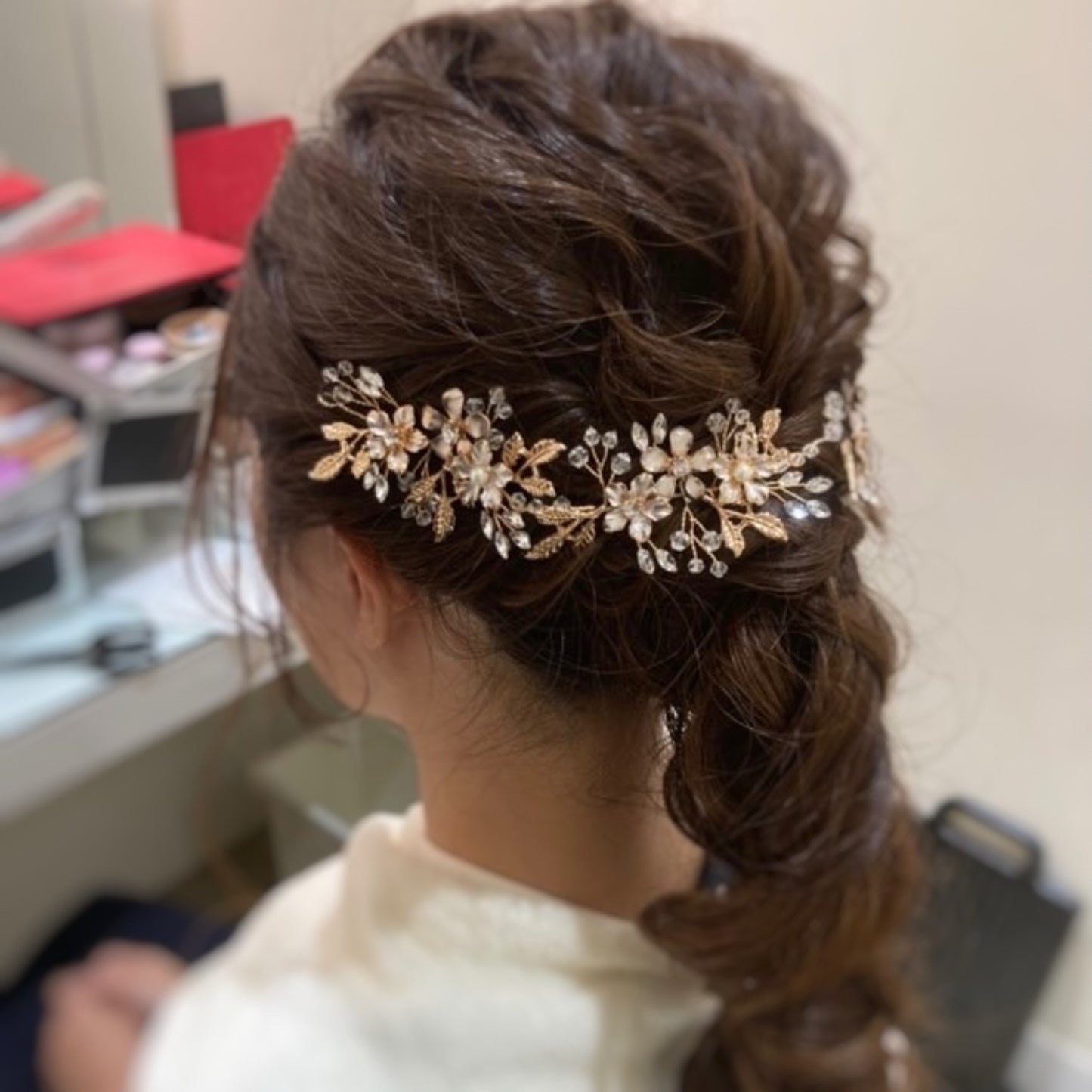 【ヘッドドレス】小枝カチューシャ　ブライダルヘッドドレス　ゴールド　H8 【結婚式　ヘアアクセサリー】