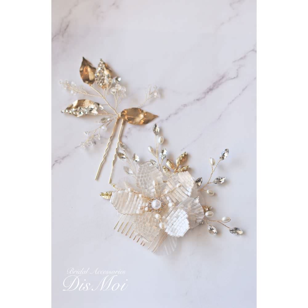 【ヘッドドレス】ヘアコームセット ~ブライダルヘッドドレス~ ≪HC-21≫ 【結婚式 ヘアアクセサリー】