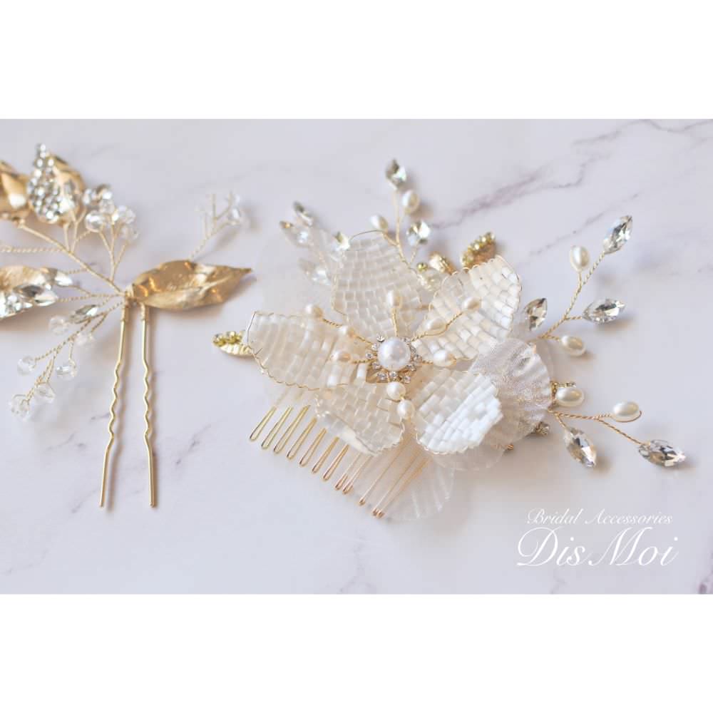 【ヘッドドレス】ヘアコームセット ~ブライダルヘッドドレス~ ≪HC-21≫ 【結婚式 ヘアアクセサリー】