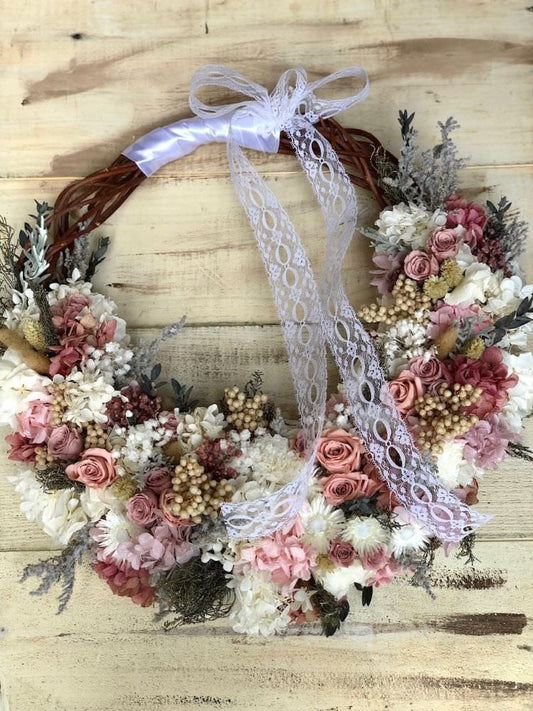 【プリザーブド】リースブーケ&ブートニア 【結婚式 フラワー ドライフラワー ブーケ ブートニア オーダーメイド】