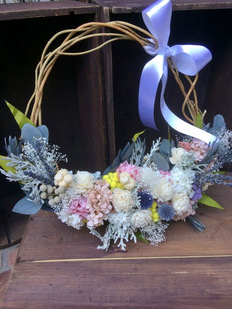 【プリザーブド】リースブーケ&ブートニア 【結婚式 フラワー ドライフラワー ブーケ ブートニア オーダーメイド】