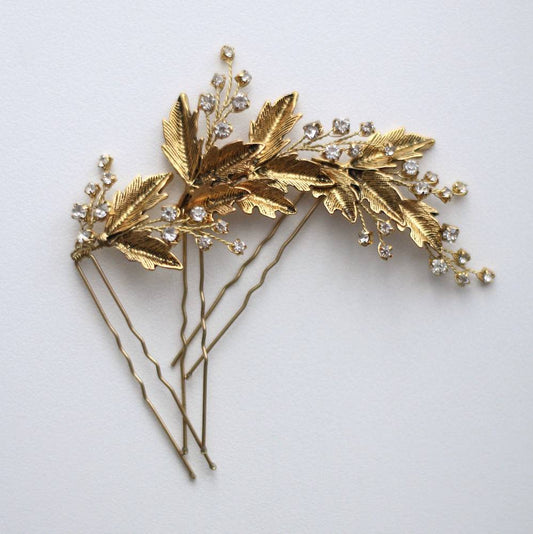 【ヘッドドレス】クリスタル&ダークゴールドピン3set/ブライダルアクセサリー 【結婚式 ヘアアクセサリー】