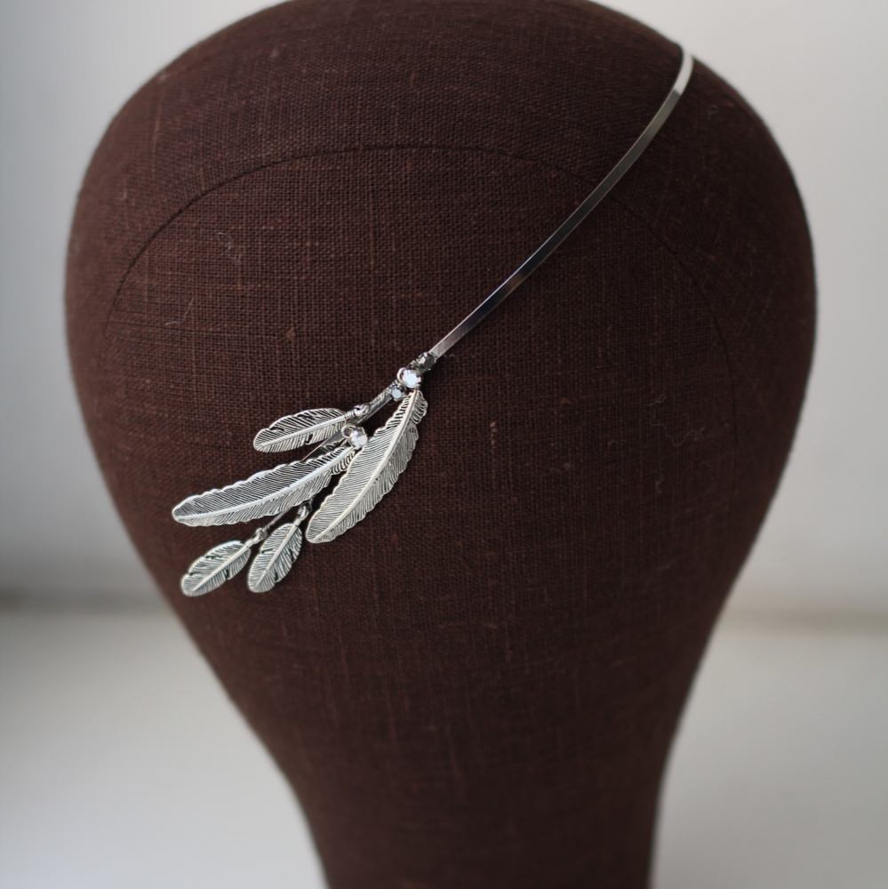 【ヘッドドレス】メタルフェザーヘアバンド/ブライダルアクセサリー 【結婚式 ヘアアクセサリー】