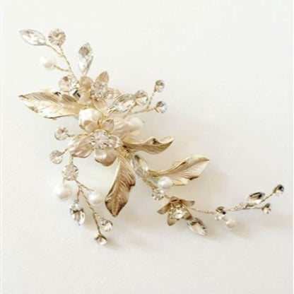 【ヘッドドレス】パールフローラルゴールドヘアクリップ 【結婚式 ヘアアクセサリー】