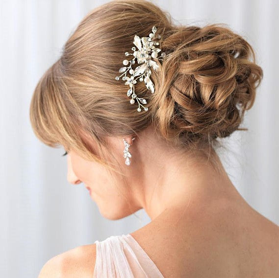 【ヘッドドレス】パールフローラルゴールドヘアクリップ 【結婚式 ヘアアクセサリー】