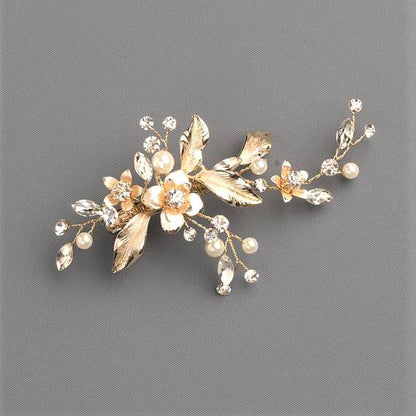 【ヘッドドレス】パールフローラルゴールドヘアクリップ 【結婚式 ヘアアクセサリー】