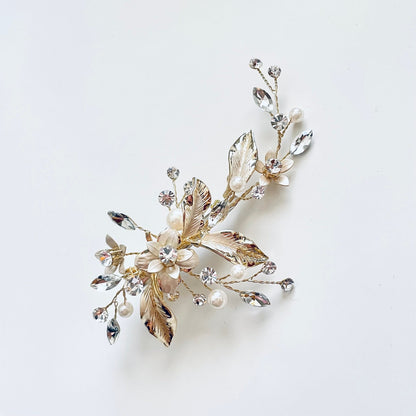 【ヘッドドレス】パールフローラルゴールドヘアクリップ 【結婚式 ヘアアクセサリー】
