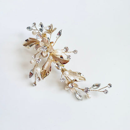 【ヘッドドレス】パールフローラルゴールドヘアクリップ 【結婚式 ヘアアクセサリー】