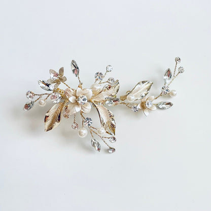 【ヘッドドレス】パールフローラルゴールドヘアクリップ 【結婚式 ヘアアクセサリー】