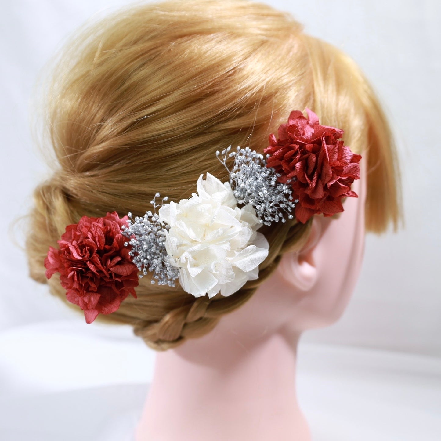 髪飾り シルバーレッド【ヘアアクセサリー　花　ドライフラワー　プリザーブド】 【結婚式　ヘアアクセサリー】