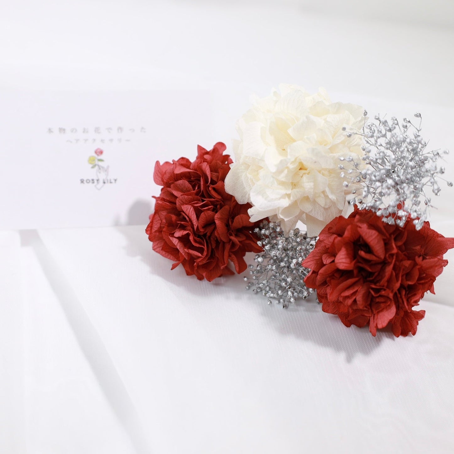 髪飾り シルバーレッド【ヘアアクセサリー 花 ドライフラワー プリザーブド】 【結婚式 ヘアアクセサリー】