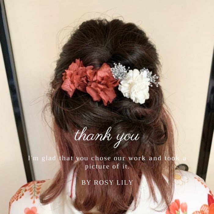 髪飾り シルバーレッド【ヘアアクセサリー 花 ドライフラワー