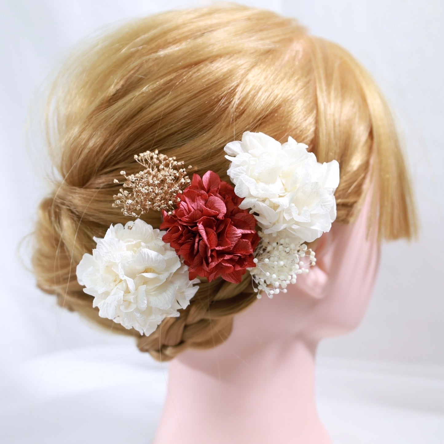 髪飾り ホワイトレッド【ヘアアクセサリー　花　ドライフラワー　プリザーブド】 【結婚式　ヘアアクセサリー】