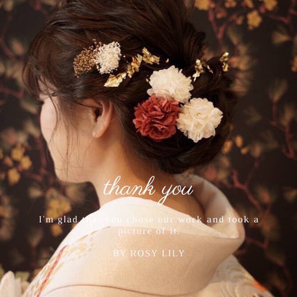 髪飾り ホワイトレッド【ヘアアクセサリー 花 ドライフラワー プリザーブド】 【結婚式 ヘアアクセサリー】
