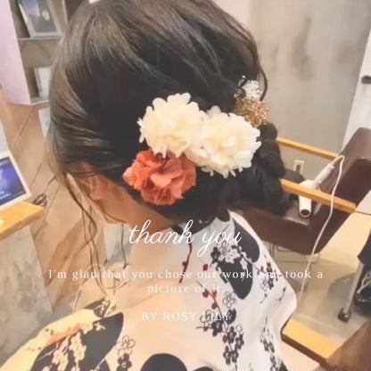 髪飾り ホワイトレッド【ヘアアクセサリー　花　ドライフラワー　プリザーブド】 【結婚式　ヘアアクセサリー】