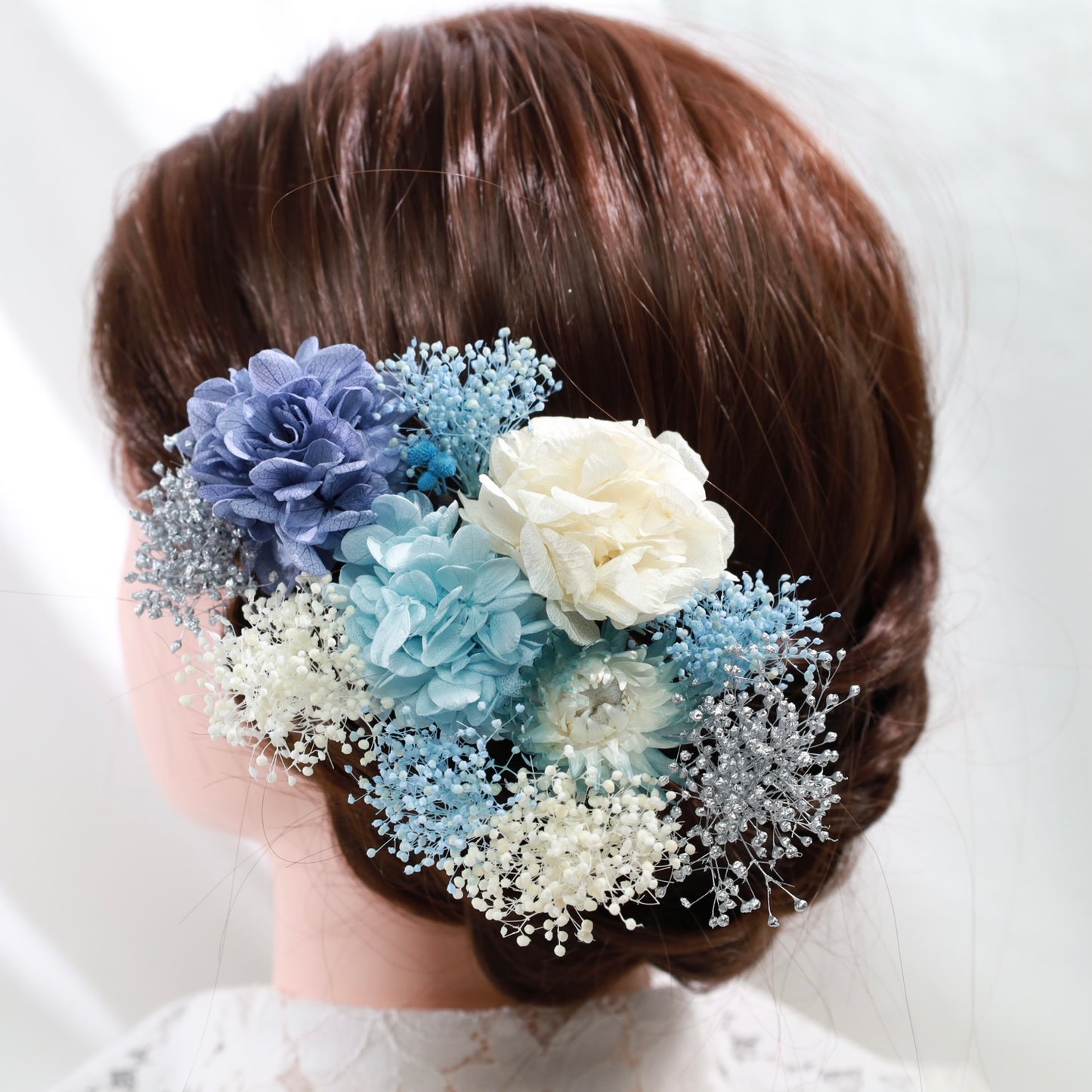 髪飾り ブルーアジュール【ヘアアクセサリー　花　ドライフラワー　プリザーブド】 【結婚式　ヘアアクセサリー】