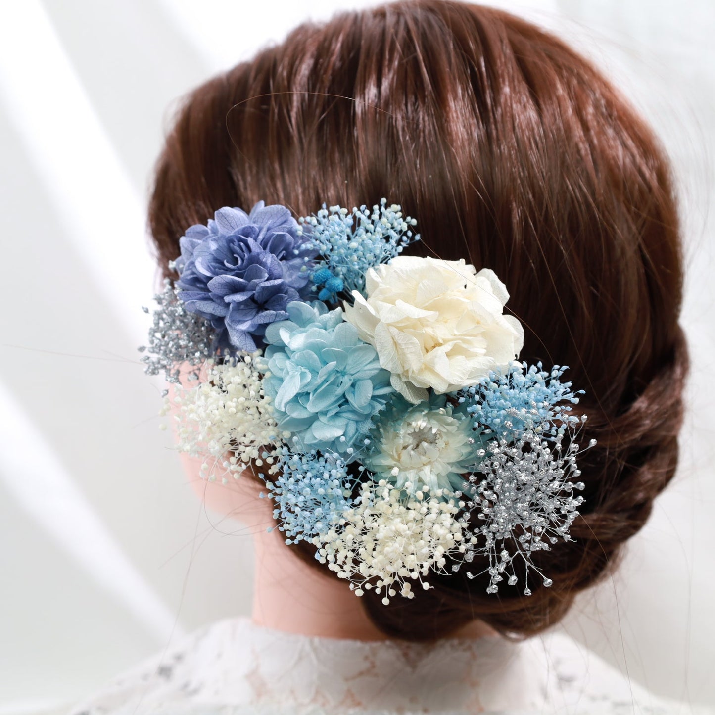 髪飾り ブルーアジュール【ヘアアクセサリー 花 ドライフラワー プリザーブド】 【結婚式 ヘアアクセサリー】