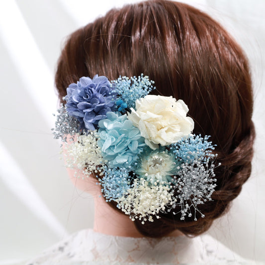 髪飾り ブルーアジュール【ヘアアクセサリー 花 ドライフラワー プリザーブド】 【結婚式 ヘアアクセサリー】