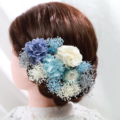 髪飾り ブルーアジュール【ヘアアクセサリー　花　ドライフラワー　プリザーブド】 【結婚式　ヘアアクセサリー】