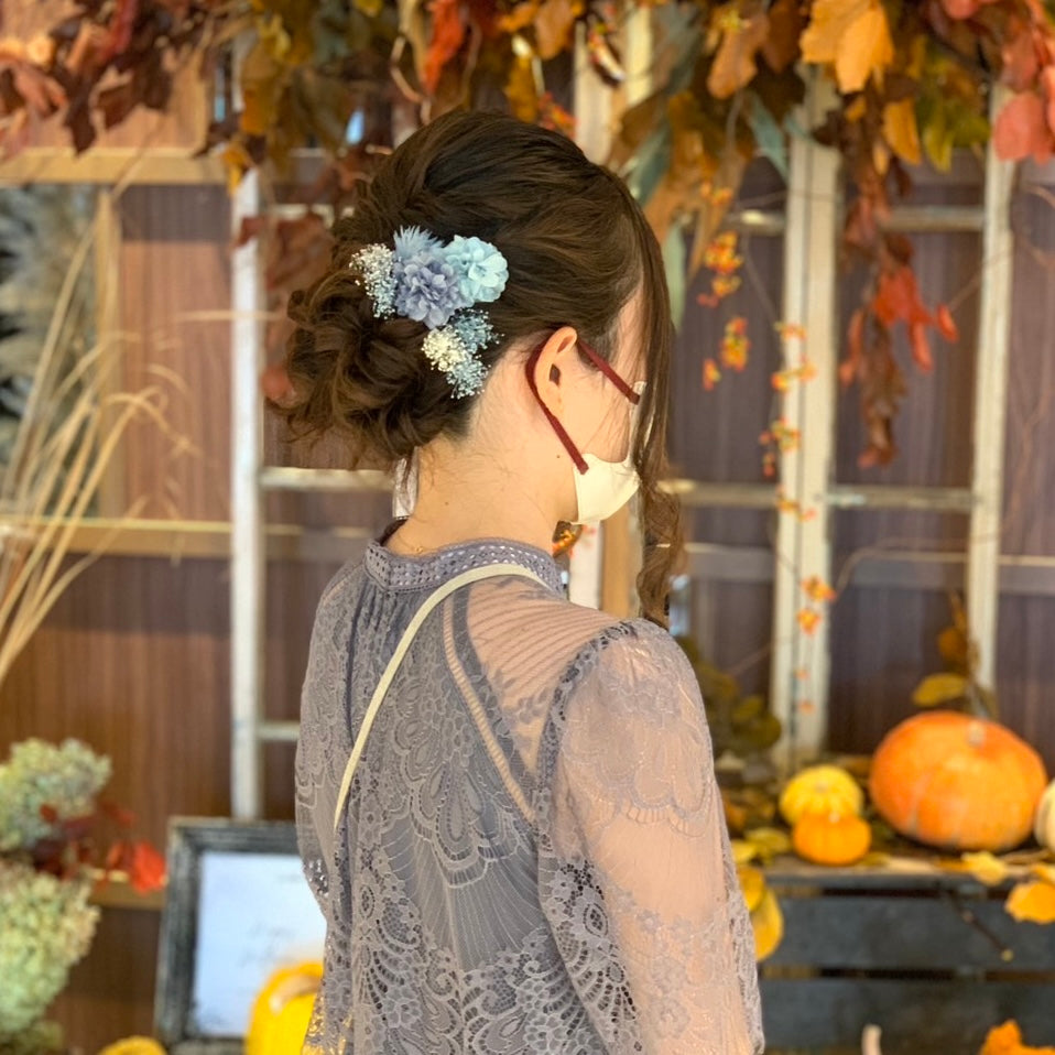 髪飾り ブルーアジュール【ヘアアクセサリー 花 ドライフラワー プリザーブド】 【結婚式 ヘアアクセサリー】