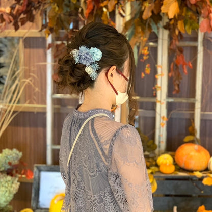 髪飾り ブルーアジュール【ヘアアクセサリー 花 ドライフラワー プリザーブド】 【結婚式 ヘアアクセサリー】