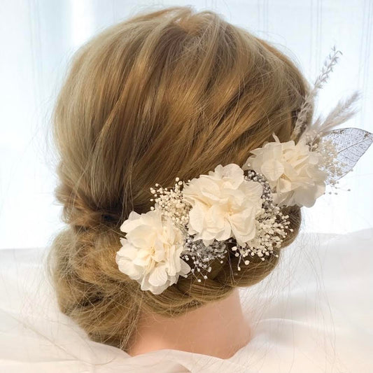 髪飾り ピュアホワイト【ヘアアクセサリー 花 ドライフラワー プリザーブド】 【結婚式 ヘアアクセサリー】