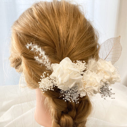 髪飾り ピュアホワイト【ヘアアクセサリー 花 ドライフラワー プリザーブド】 【結婚式 ヘアアクセサリー】