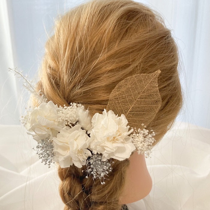 髪飾り ピュアホワイト【ヘアアクセサリー 花 ドライフラワー プリザーブド】 【結婚式 ヘアアクセサリー】