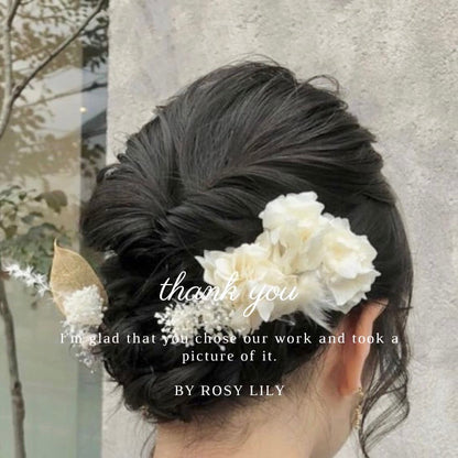 髪飾り ピュアホワイト【ヘアアクセサリー 花 ドライフラワー プリザーブド】 【結婚式 ヘアアクセサリー】