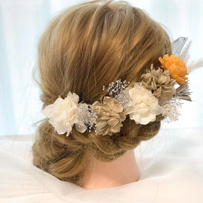 髪飾り オレンジローズ【ヘアアクセサリー　花　ドライフラワー　プリザーブド】 【結婚式　ヘアアクセサリー】