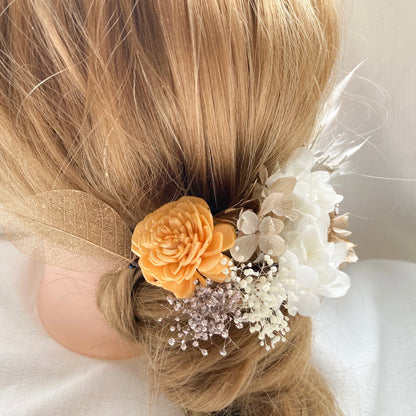 髪飾り オレンジローズ【ヘアアクセサリー　花　ドライフラワー　プリザーブド】 【結婚式　ヘアアクセサリー】