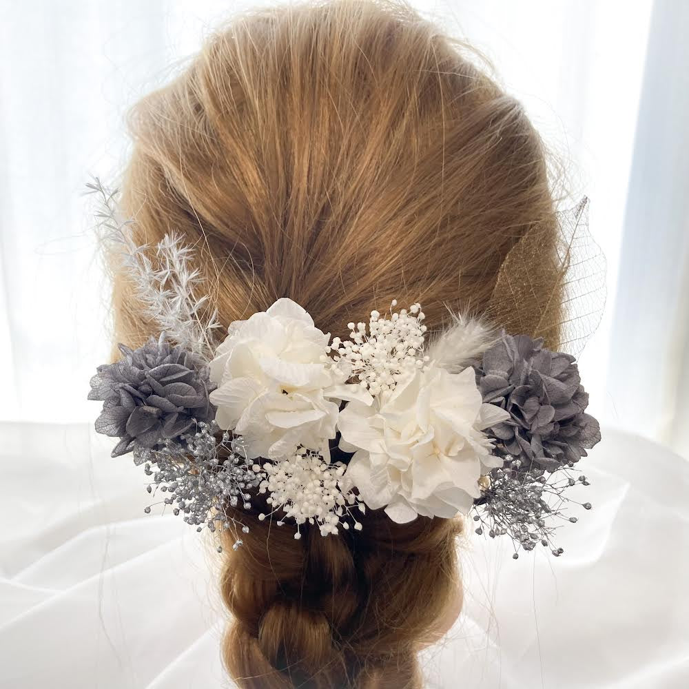 髪飾り スモーキーホワイト【ヘアアクセサリー 花 ドライフラワー プリザーブド】 【結婚式 ヘアアクセサリー】