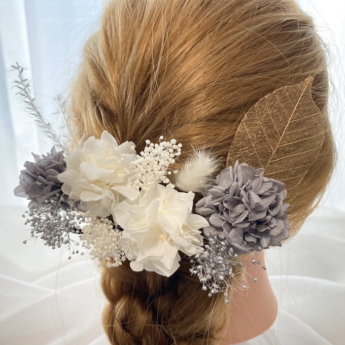 髪飾り スモーキーホワイト【ヘアアクセサリー 花 ドライフラワー プリザーブド】 【結婚式 ヘアアクセサリー】