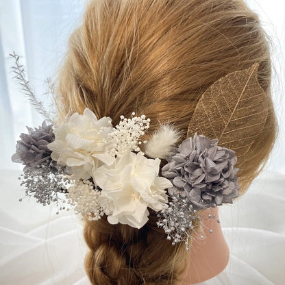 髪飾り スモーキーホワイト【ヘアアクセサリー 花 ドライフラワー プリザーブド】 【結婚式 ヘアアクセサリー】