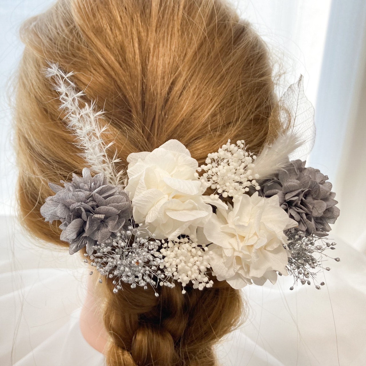 髪飾り スモーキーホワイト【ヘアアクセサリー 花 ドライフラワー プリザーブド】 【結婚式 ヘアアクセサリー】