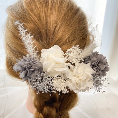 髪飾り スモーキーホワイト【ヘアアクセサリー 花 ドライフラワー プリザーブド】 【結婚式 ヘアアクセサリー】