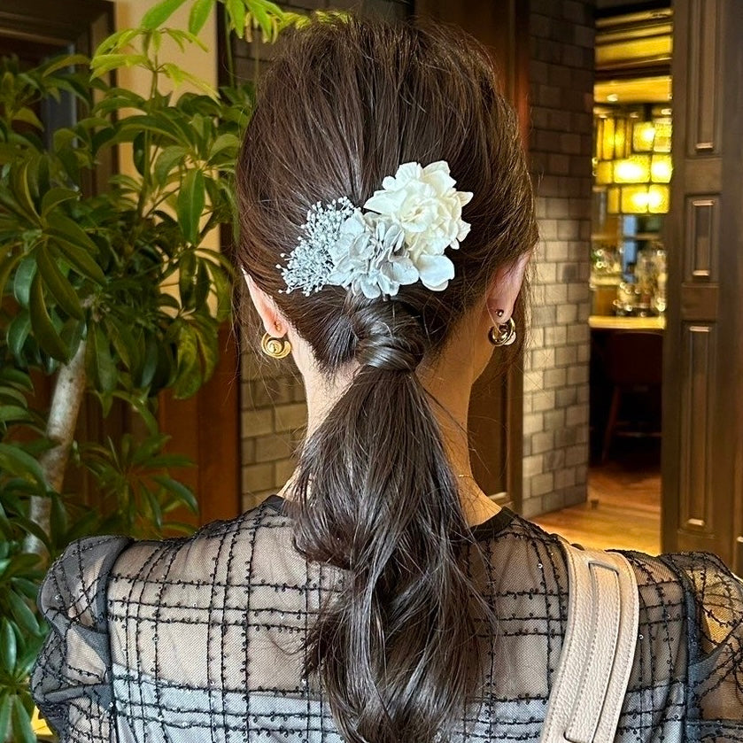 髪飾り スモーキーホワイト【ヘアアクセサリー　花　ドライフラワー　プリザーブド】 【結婚式　ヘアアクセサリー】