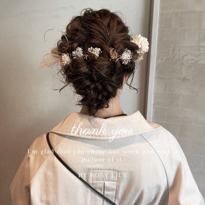 髪飾り ライトベージュ【ヘアアクセサリー 花 ドライフラワー プリザーブド】 【結婚式 ヘアアクセサリー】