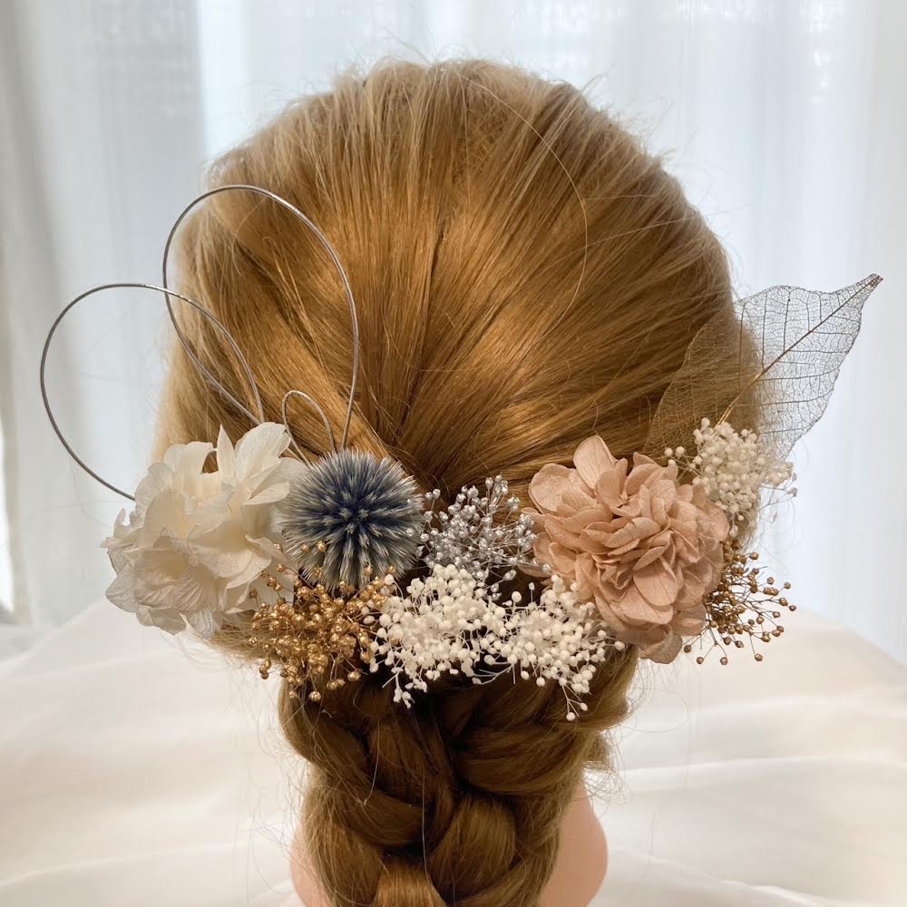 髪飾り ライトベージュ【ヘアアクセサリー 花 ドライフラワー プリザーブド】 【結婚式 ヘアアクセサリー】