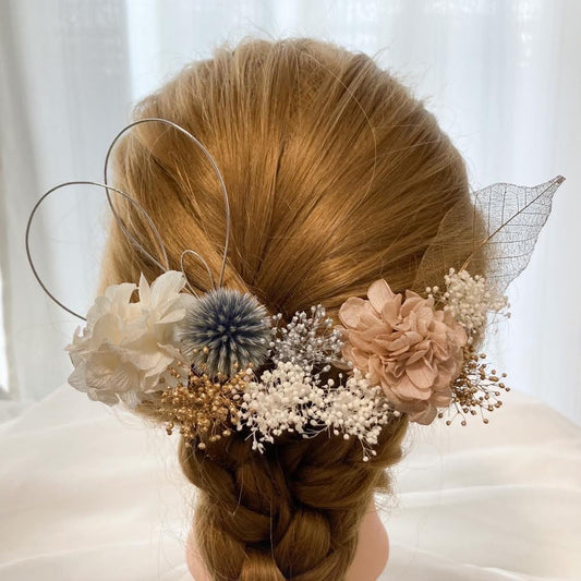 髪飾り ライトベージュ【ヘアアクセサリー 花 ドライフラワー プリザーブド】 【結婚式 ヘアアクセサリー】