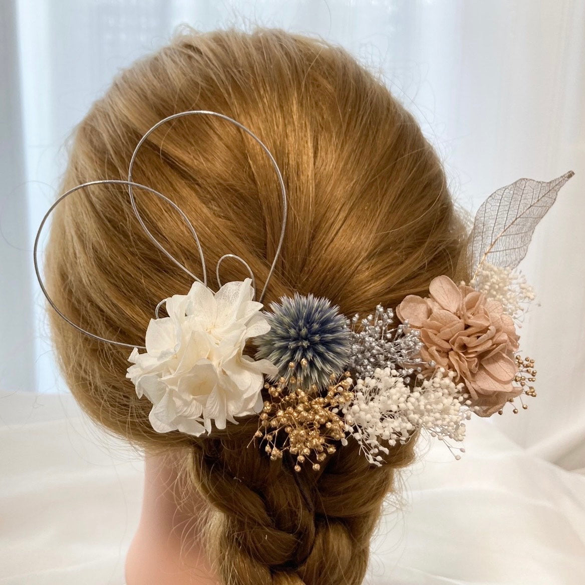 髪飾り ライトベージュ【ヘアアクセサリー 花 ドライフラワー プリザーブド】 【結婚式 ヘアアクセサリー】