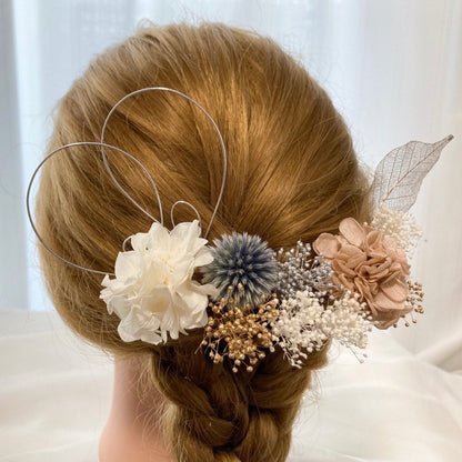 髪飾り ライトベージュ【ヘアアクセサリー 花 ドライフラワー プリザーブド】 【結婚式 ヘアアクセサリー】