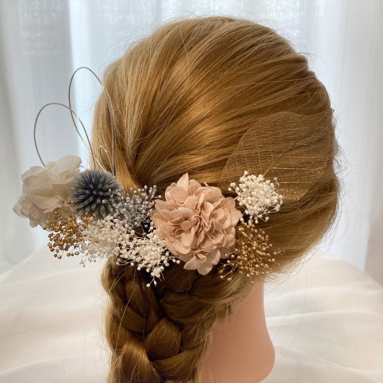 髪飾り ライトベージュ【ヘアアクセサリー 花 ドライフラワー プリザーブド】 【結婚式 ヘアアクセサリー】
