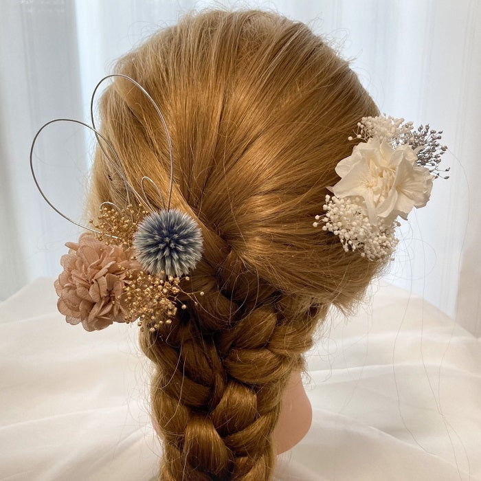 髪飾り ライトベージュ【ヘアアクセサリー 花 ドライフラワー プリザーブド】 【結婚式 ヘアアクセサリー】