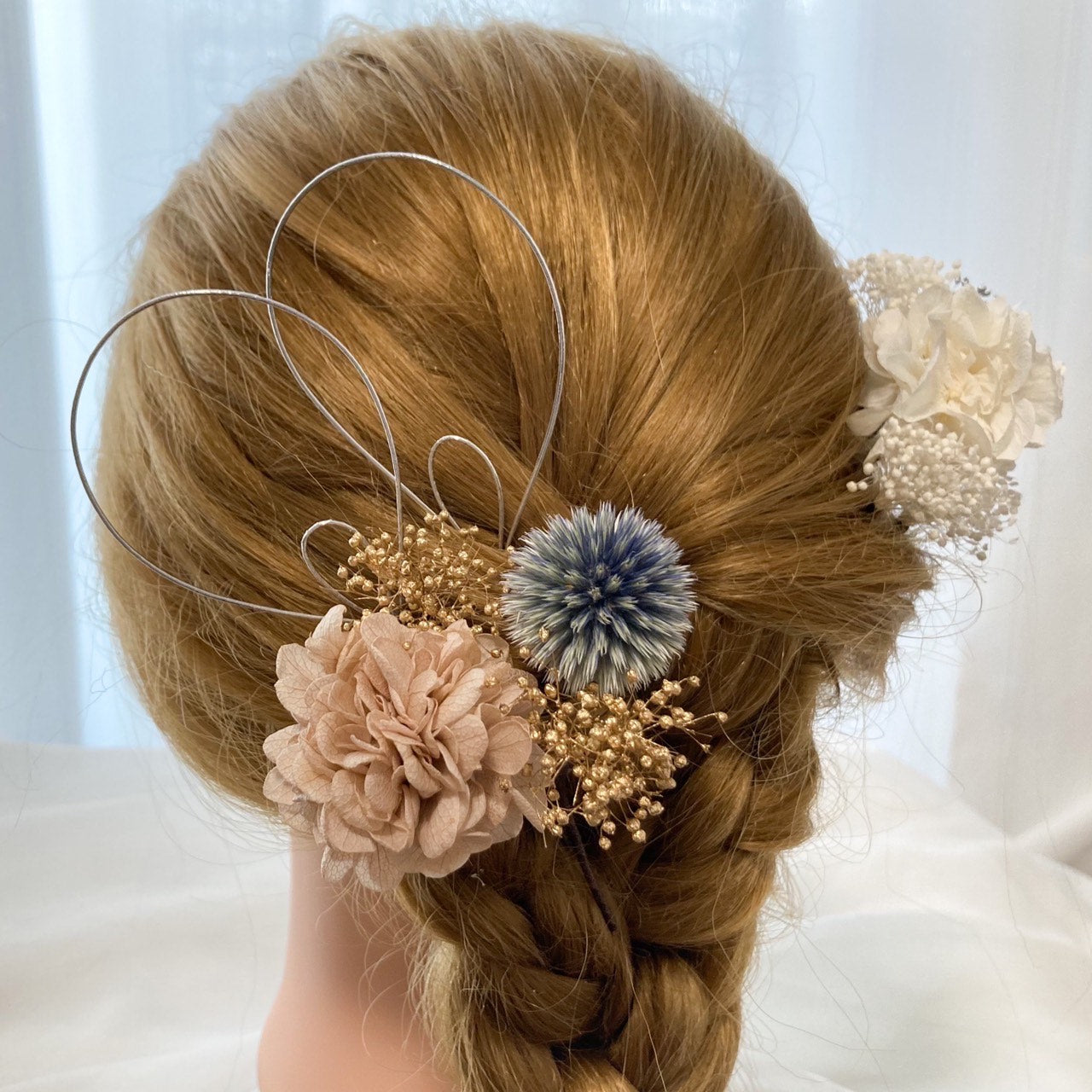 髪飾り ライトベージュ【ヘアアクセサリー 花 ドライフラワー プリザーブド】 【結婚式 ヘアアクセサリー】