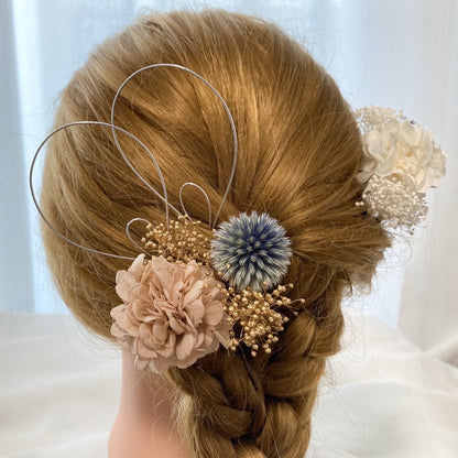 髪飾り ライトベージュ【ヘアアクセサリー 花 ドライフラワー プリザーブド】 【結婚式 ヘアアクセサリー】