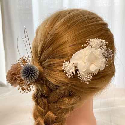 髪飾り ライトベージュ【ヘアアクセサリー 花 ドライフラワー プリザーブド】 【結婚式 ヘアアクセサリー】