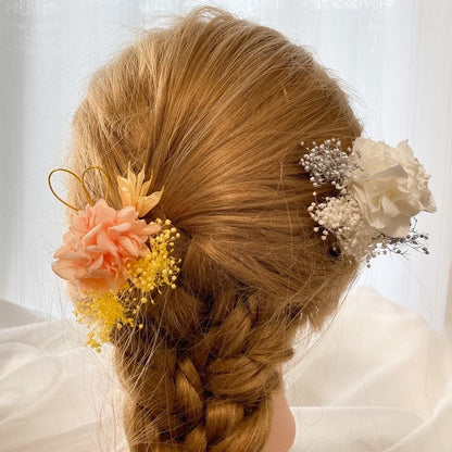 髪飾り イエローオレンジ【ヘアアクセサリー 花 ドライフラワー プリザーブド】 【結婚式 ヘアアクセサリー】